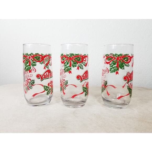 Coca Cola Classic Christmas Drinking Glass 16oz Valentino's Pizza 7" Vintage x3 - Picture 6 of 12